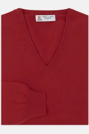 Turnbull & Asser Deep Red V-Neck Cashmere Jumper