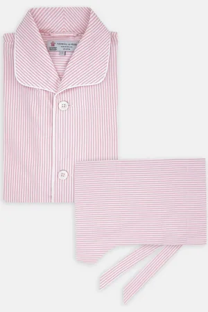 Turnbull & Asser Pink Bengal Stripe Piped Cotton Pyjama Set