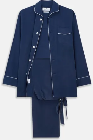 Turnbull & Asser Navy Piped Silk Pyjama Set
