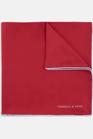 Turnbull & Asser Red and White Piped Silk Pocket Square