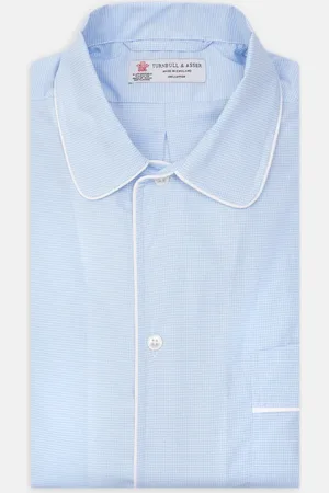 Turnbull & Asser Sky Blue Micro-Check Cotton Nightshirt