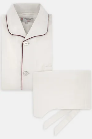 Turnbull & Asser Cream Piped Silk Pyjama Set