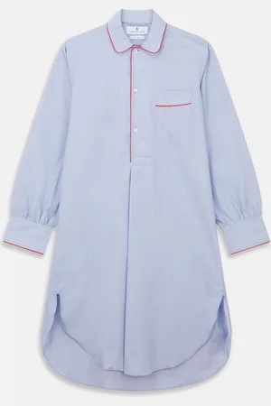 Turnbull & Asser Blue Piped End-on-End Cotton Nightshirt