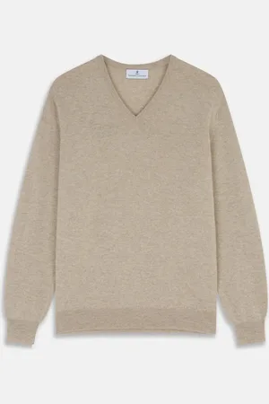 Turnbull & Asser Beige Cashmere Paden V-Neck Jumper