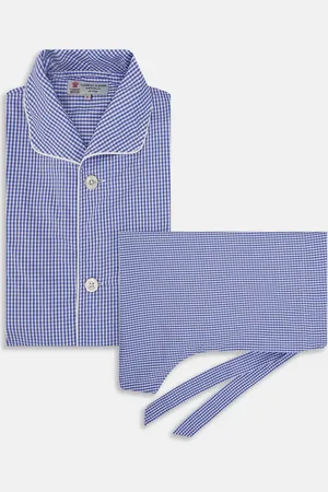 Turnbull & Asser Mid Blue Gingham Check Piped Cotton Pyjama Set