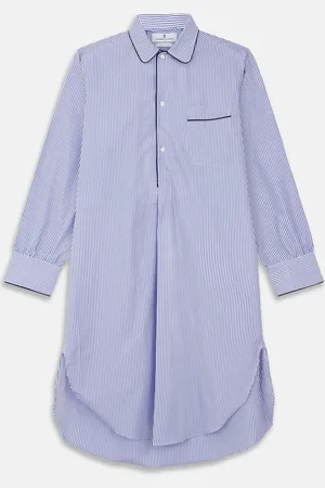 Turnbull & Asser Blue Bengal Stripe Piped Cotton Nightshirt