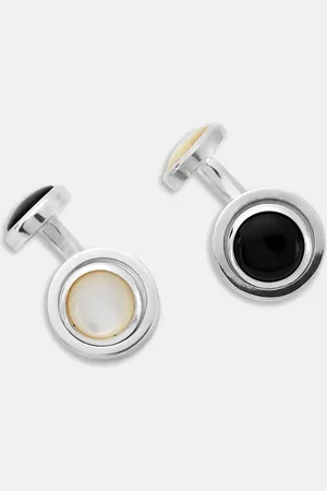 Turnbull & Asser Reversible Monochrome Sterling Silver Round Cufflinks