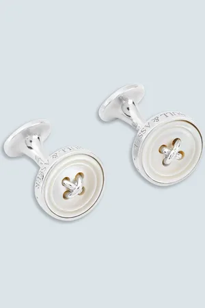Turnbull & Asser White Sterling Silver Mother-of-Pearl Button Cufflinks