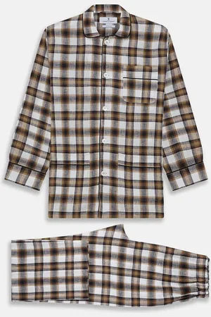 Turnbull & Asser Brown Multi Check Linen Hyde Pyjama Set