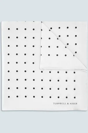 Turnbull & Asser White and Black Spot Silk Pocket Square