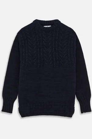 Turnbull & Asser Navy Wool and Cotton Blend Albany Guernsey Jumper