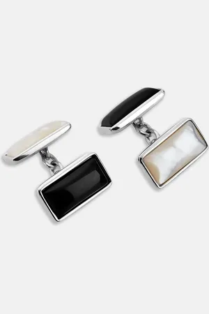 Turnbull & Asser Reversible Monochrome Sterling Silver Rectangular Cufflinks
