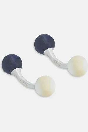 Turnbull & Asser Reversible Navy and White Bulb Sterling Silver Cufflinks