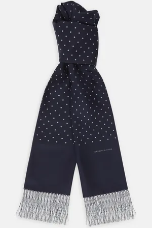 Turnbull & Asser Navy and White Spotted Silk Scarf
