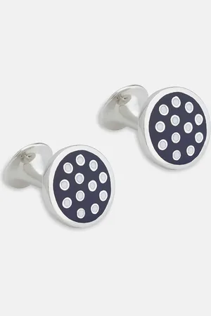 Turnbull & Asser Spotted Navy and White Sterling Silver Enamelled Cufflinks
