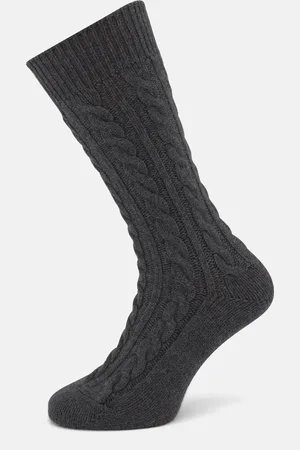 Turnbull & Asser Dark Grey Cashmere Cable-Knit Socks