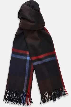 Turnbull & Asser Deep Navy and Rich Brown Check Cashmere Scarf