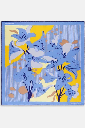 Turnbull & Asser Blue and Yellow Lily Silk Pocket Square