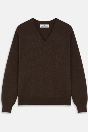 Turnbull & Asser Brown Cashmere V-neck Paden Jumper