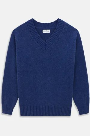 Turnbull & Asser Marine Blue Cashmere Edwards V-Neck Jumper
