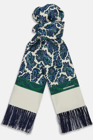Turnbull & Asser Green and Blue Paisley Silk Scarf