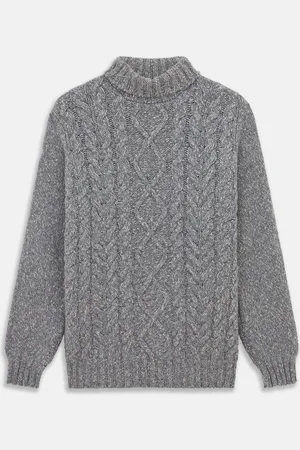 Turnbull & Asser Oatmeal Cashmere Melange Clark Roll Neck Jumper