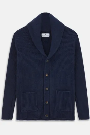 Turnbull & Asser Navy Shawl Collar Cashmere Cardigan