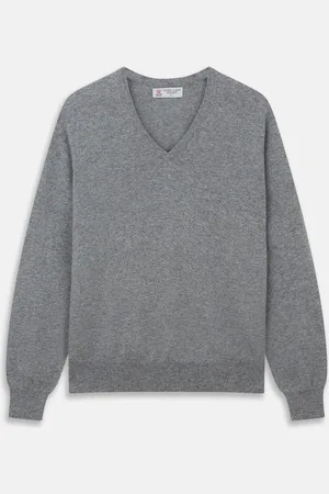 Turnbull & Asser Flannel Grey V-Neck Cashmere Jumper