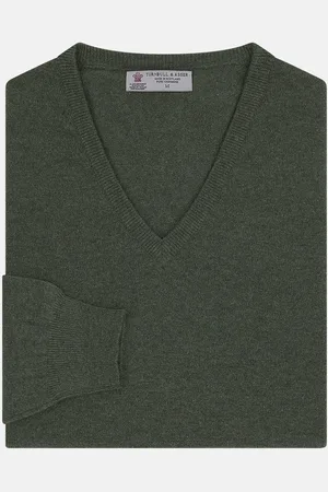 Turnbull & Asser Green V-Neck Cashmere Jumper