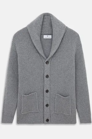 Turnbull & Asser Grey Ribbed Cashmere Ainsley Cardigan