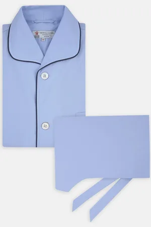 Turnbull & Asser Blue Piped Cotton Pyjama Set