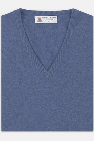 Turnbull & Asser Blue V-Neck Cashmere Slipover