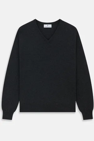 Turnbull & Asser Charcoal V-Neck Cashmere Jumper