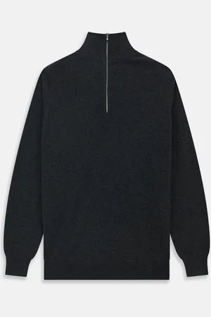 Turnbull & Asser Charcoal Half-Zip Cashmere Jumper