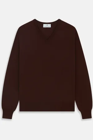 Turnbull & Asser Wine V-Neck Merino Wool Jumper
