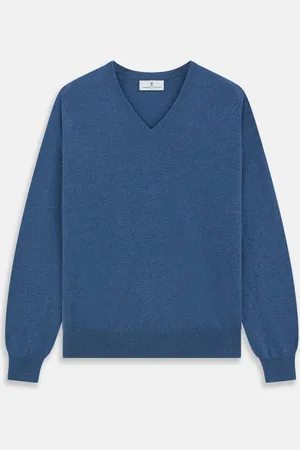 Turnbull & Asser Blue V-Neck Cashmere Jumper