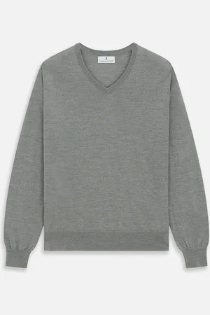 Turnbull & Asser Grey V-Neck Merino Wool Jumper