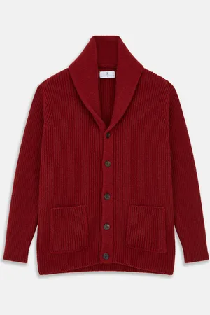 Turnbull & Asser Burgundy Cashmere Ribbed Shawl Neck Ainsley Cardigan