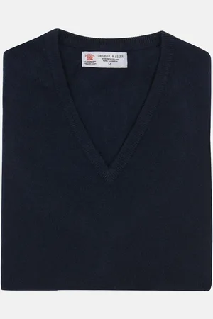 Turnbull & Asser Navy V-Neck Cashmere Slipover