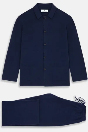 Turnbull & Asser Navy Cashmere Knitted Traditional Pyjama Set