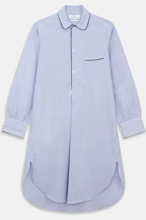 Turnbull & Asser Blue Fine Bengal Stripe Piped Cotton Nightshirt