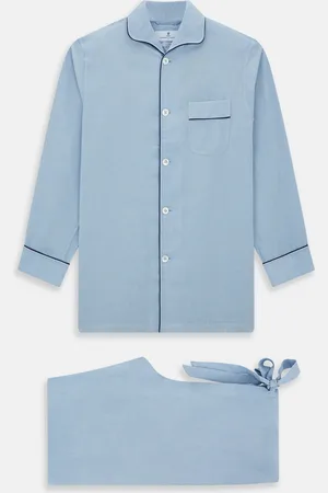 Turnbull & Asser Blue Piped Cotton-Cashmere Pyjama Set