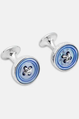 Turnbull & Asser Purple Sterling Silver Mother-of-Pearl Button Cufflinks