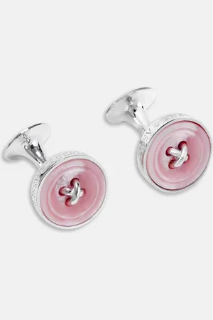 Turnbull & Asser Pink Sterling Silver Mother-of-Pearl Button Cufflinks