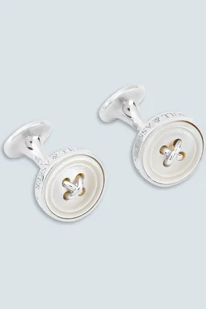 Turnbull & Asser Monogrammed White Sterling Silver Mother-of-Pearl Button Cufflinks