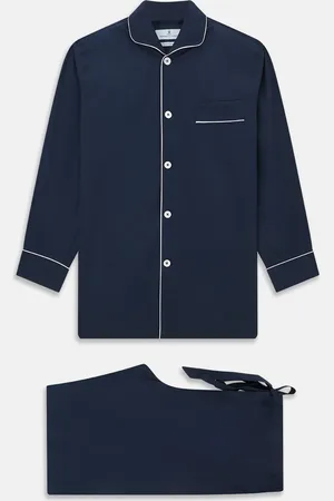 Turnbull & Asser Navy Piped Cotton Pyjama Set