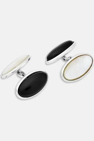 Turnbull & Asser Reversible Monochrome Sterling Silver Oval Cufflinks