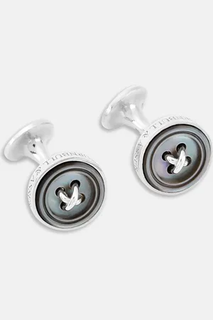 Turnbull & Asser Monogrammed Smoke Sterling Silver Mother-of-Pearl Button Cufflinks