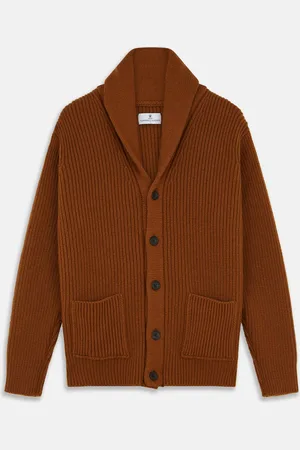 Turnbull & Asser Brown Ainsley Ribbed Shawl Cashmere Cardigan