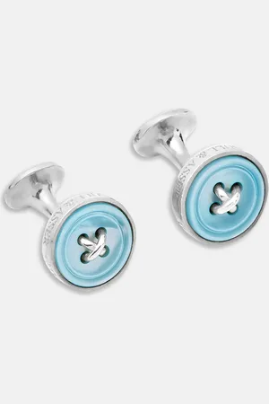 Turnbull & Asser Blue Sterling Silver Mother-of-Pearl Button Cufflinks